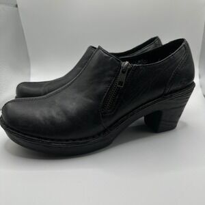 Born Black Leather Ankle Booties Side Zip Block Heel Clogs Womens 9 40.5